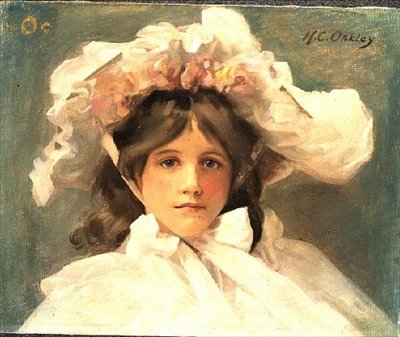 Edward dönemi şapkalı kız (tuval üzerine yağlı boya) by Harold Oakley