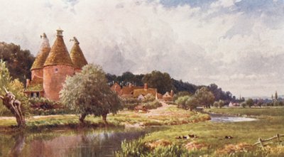 Hop-Kiln, Farnham yakınlarında (renkli litografi) by Harold Sutton Palmer