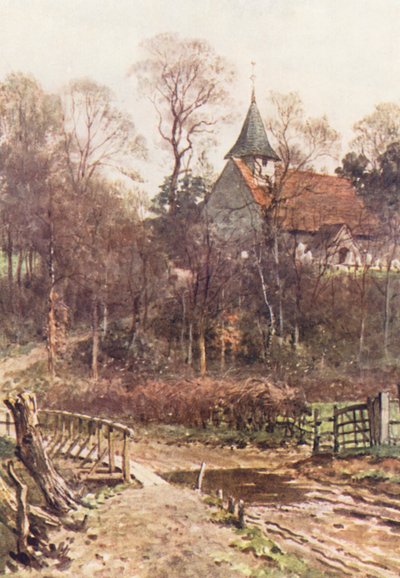 Pyrford Kilisesi, Woking yakınında (renkli litografi) by Harold Sutton Palmer