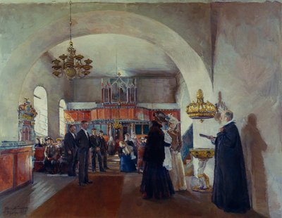 Stange kilisesinde vaftiz by Harriet Backer