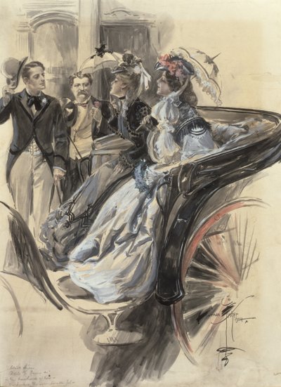 Carriage Ride, 1904 (karton üzerine wc, guaj ve kurşun kalem) by Harrison Fisher