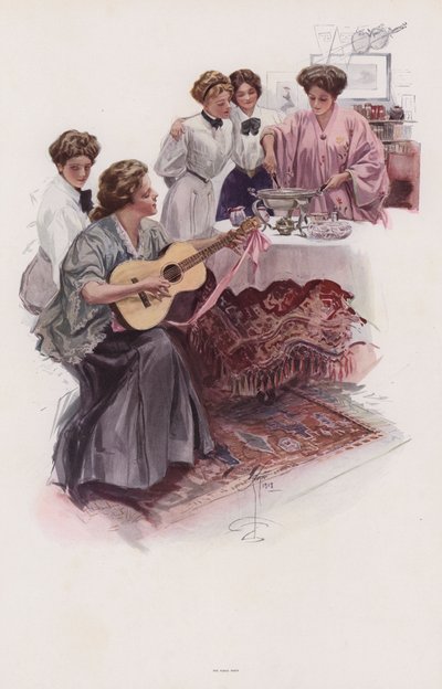 Bir grup genç kadın şekerleme yapıyor (renkli taş) by Harrison Fisher