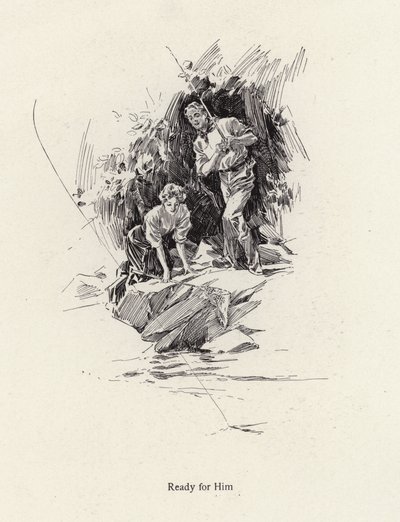 Bir nehirde veya derede balık tutan kadın ve erkek (lito) by Harrison Fisher
