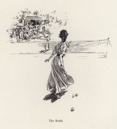 Tenis oynayan kadın ve erkek (lito) by Harrison Fisher