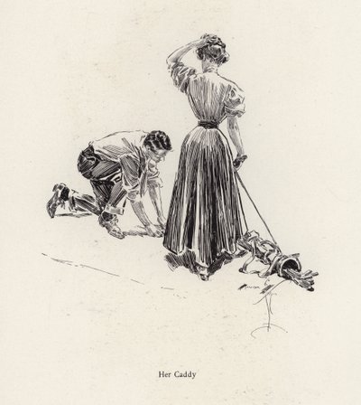 Golf sahasında bir kadın için caddying adam (litho) by Harrison Fisher