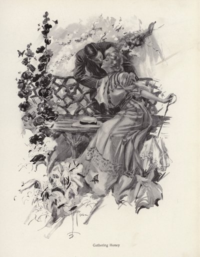 Bahçede bir kadını öpen adam (lito) by Harrison Fisher