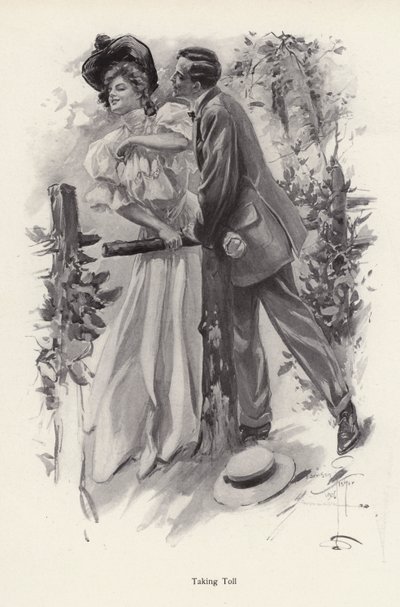 Genç bir kadından öpücük çalmaya çalışan adam (lito) by Harrison Fisher