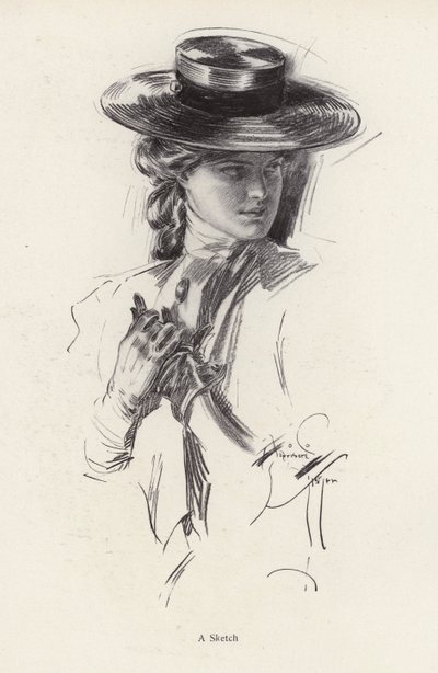 Şapkalı bir kadın portresi (lito) by Harrison Fisher