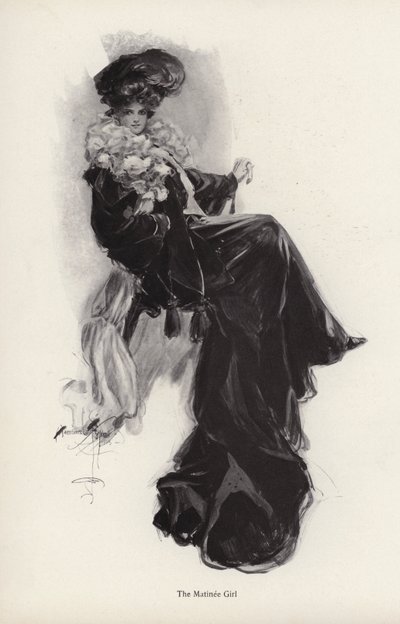 Uzun paltolu ve cüppeli genç bir kadının portresi (litho) by Harrison Fisher