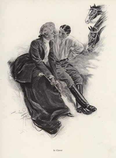 Romantik çift ata binmek (lito) sırasında bir mola by Harrison Fisher