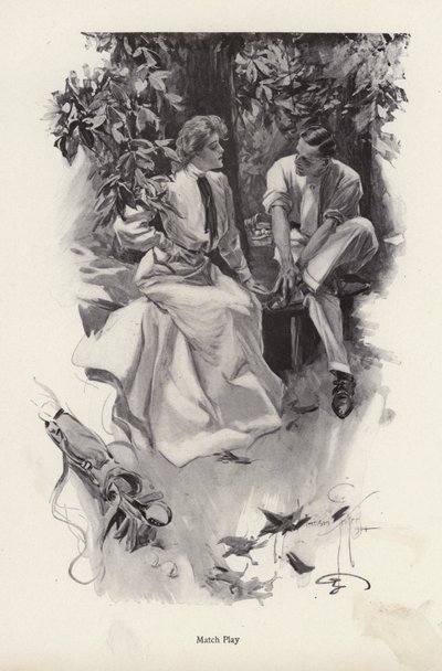 Golf oyunlarına ara veren romantik çift (litho) by Harrison Fisher