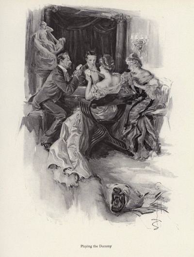Bir akşam partisinde kağıt oynayan iki çift (lito) by Harrison Fisher