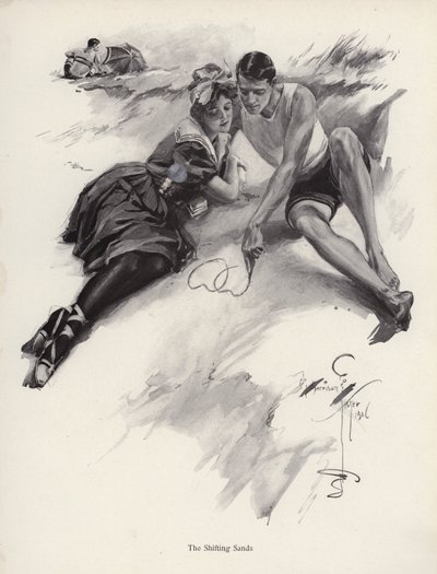 Sahilde kuma kalp çizen iki sevgili (lito) by Harrison Fisher