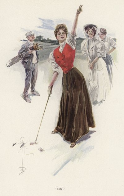 Sahadaki kadın golfçü (renkli taş) by Harrison Fisher