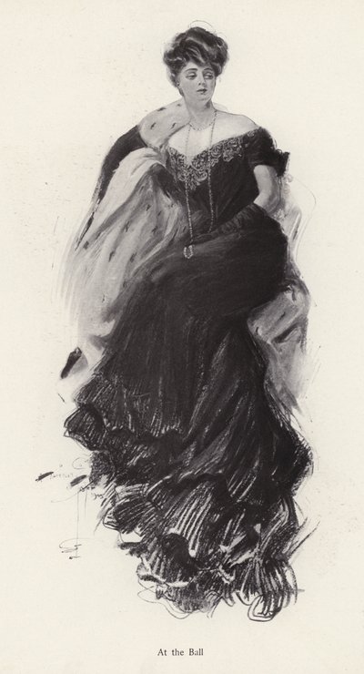 Bir baloda gece elbisesi giymiş kadın (lito) by Harrison Fisher