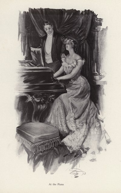Piyanoda şarkı söyleyen kadın (lito) by Harrison Fisher