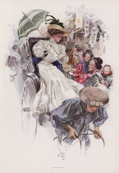 Japon çekçek (renkli taş) sürme genç Amerikalı kadın by Harrison Fisher