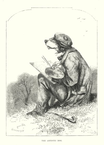 Komik Köpekler: Sanatçı Köpek (gravür) by Harrison William Weir