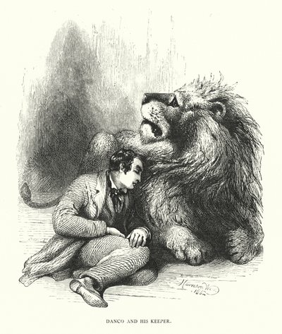 Aslan ve bekçisi (gravür) by Harrison William Weir