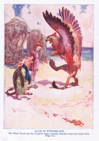 Sahte kaplumbağa ve Gryphon ciddiyetle Alice