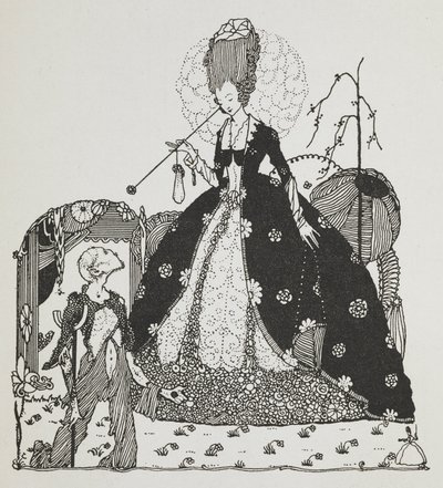 Bir köylüye bakan bir kadın para için yalvarıyor. by Harry Clarke
