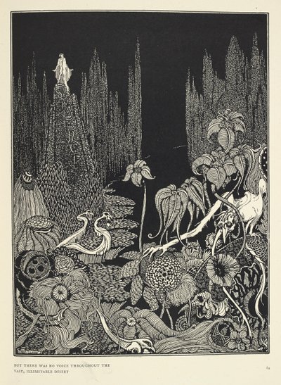 "Ama uçsuz bucaksız çölde hiçbir ses yoktu." 'Sessizlik - bir masal' için illüstrasyon. by Harry Clarke