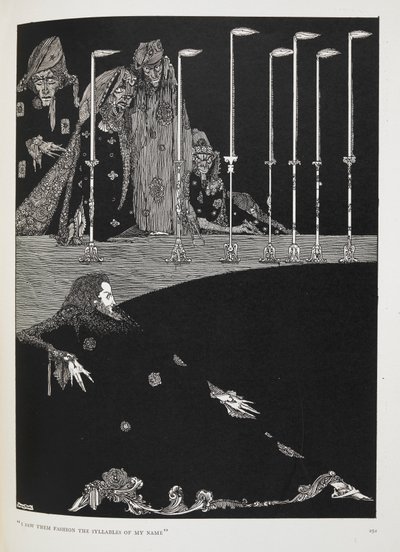 "İsmimin hecelerini şekillendirdiklerini gördüm." Hikayenin illüstrasyonu, 'çukur ve sarkaç'. by Harry Clarke