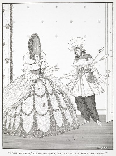 "Öyle yapacağım" diye yanıtladı Kraliçe, "ve onu Robert Sosla yiyeceğim." 'Ormanda uyuyan güzel' öyküsünün illüstrasyonu. by Harry Clarke