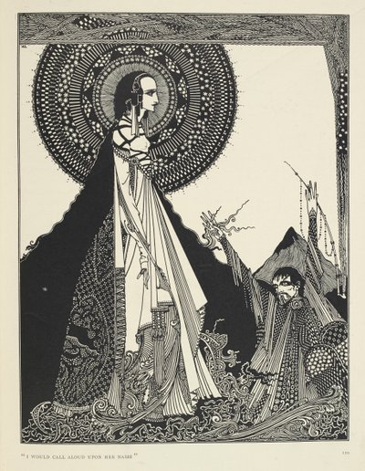 "Onun adına yüksek sesle seslenirdim." Kısa bir hikaye olan Ligeia'nın çizimi. "Ligeia", Edgar Allan Poe'nun kısa öyküsüdür. Hikaye, isimsiz bir anlatıcı ile kuzguni saçlı güzel ve zeki bir kadın olan karısı Ligeia'yı takip  by Harry Clarke