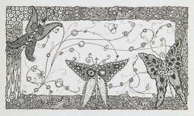 Püsküllü Riquet hikayesi için illüstrasyon. Bir kelebek tasarımı. by Harry Clarke