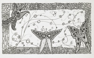 'Usta Kedi veya Çizmeli Kedi' öyküsünün illüstrasyonu. Bir kelebek tasarımı. by Harry Clarke
