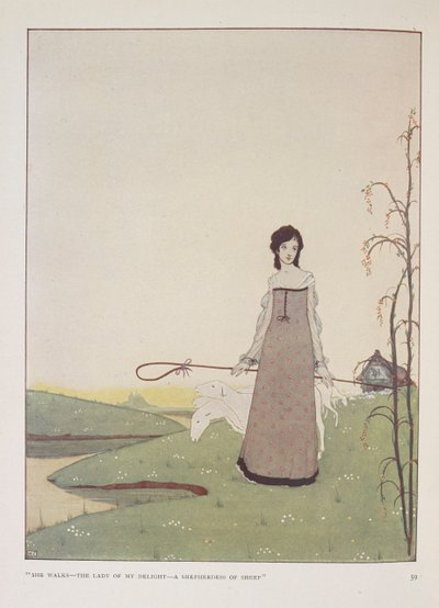 "O yürüyor - zevkimin hanımı - bir koyun çobanı." Alice Meynell'in Çoban için İllüstrasyonu. by Harry Clarke