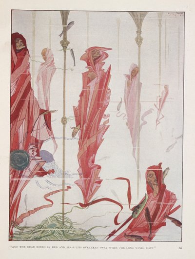 Ölen Vatansever. "Ve kırmızı cübbeli ölüler ve uzun rüzgarlar estiğinde başımızın üzerinde deniz zambakları sallanıyor" by Harry Clarke