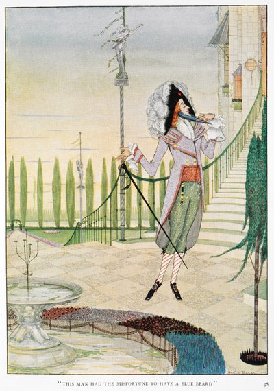"Bu adam bir Mavi Sakal sahibi olma talihsizliğine sahipti." Mavisakal sakalını okşuyor. by Harry Clarke