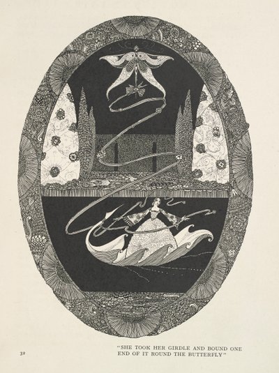 Thumbelina Kuşağını aldı ve bir ucunu kelebeğin etrafına bağladı. by Harry Clarke