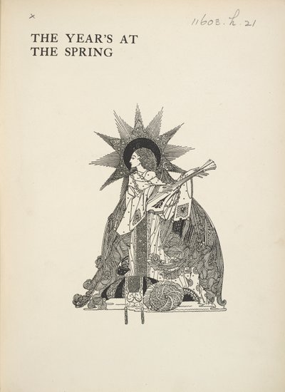 Başlıksız illüstrasyon. Bir müzik aleti çalan bir kadın. by Harry Clarke