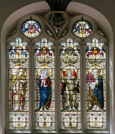 Oxford, Brasenose College Şapeli, James Powell & Sons, Harry Ellis Wooldridge, St Cedda, Madonna & Chils, St Michael, St Hugh by Harry Ellis Wooldridge