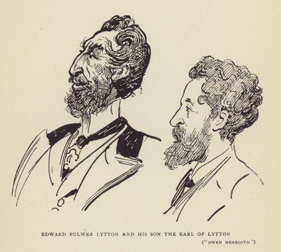 Edward Bulwer Lytton ve oğlu Lytton Kontu Owen Meredith by Harry Furniss