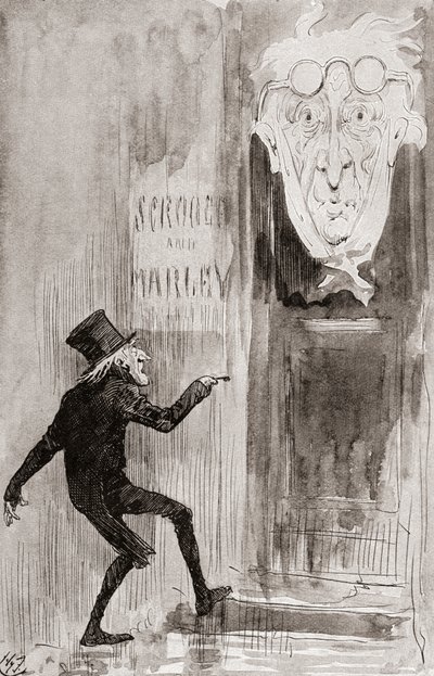Charles Dickens'ın Noel Kitaplarından Bir Noel Şarkısı için İllüstrasyon by Harry Furniss