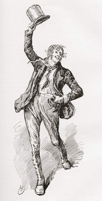 Mark Tapley. Charles Dickens romanı Martin Chuzzlewit için Harry Furniss'in çizimi, The Testimonial Edition'dan, 1910'da yayınlandı. by Harry Furniss