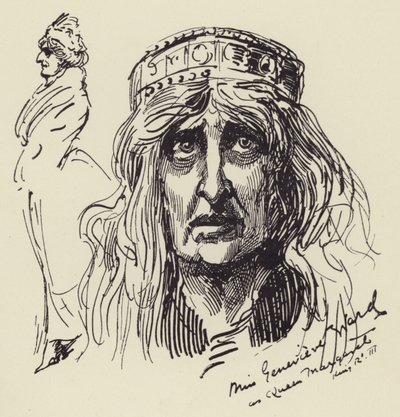 Bayan Genevieve Ward Kraliçe Margaret olarak by Harry Furniss