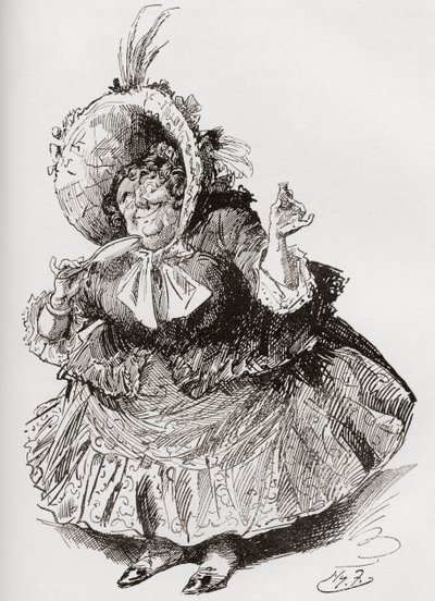 Bayan Mowcher. The Testimonial Edition'dan Charles Dickens romanı David Copperfield için Harry Furniss'in illüstrasyonu, 1910'da yayınlandı. by Harry Furniss