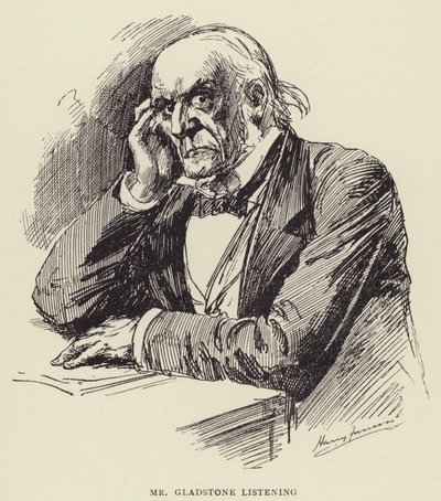 Bay Gladstone dinliyor by Harry Furniss