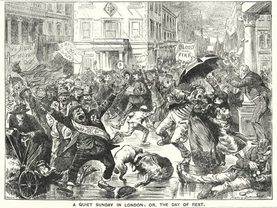 Punch karikatür: Londra'da Sessiz Bir Pazar; veya, Dinlenme Günü (gravür) by Harry Furniss