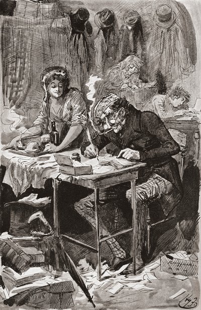 Yalvaran Mektup Yazarı. 1910'da yayınlanan The Testimonial Edition'dan Charles Dickens'ın Büyük Beklentiler romanı için Harry Furniss'in illüstrasyonu. by Harry Furniss