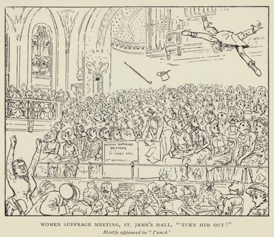 Kadınlara Oy Hakkı Toplantısı, St James Salonu, Kapatın onu! by Harry Furniss