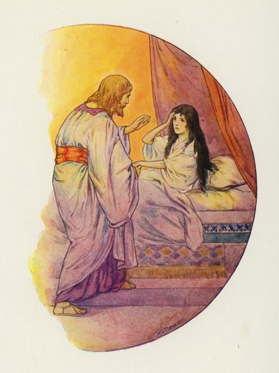 "Küçük kız," dedi, "Kalk!" (renkli lito) by Harry George Theaker
