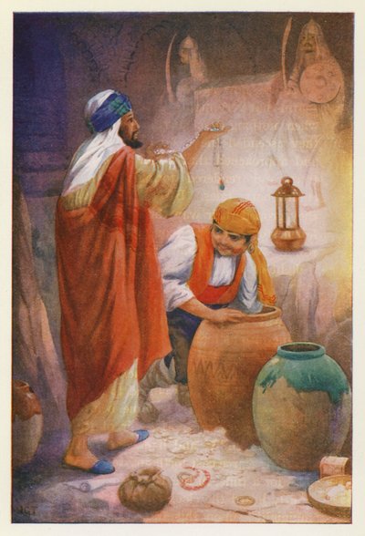 Peregil, Gallego ve Moor (renkli taş baskı) by Harry George Theaker
