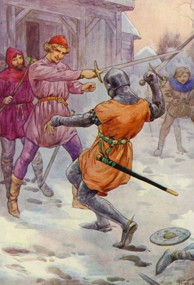 Robin etrafından dolandı ve istediği yere vurdu (renkli taş baskı) by Harry George Theaker