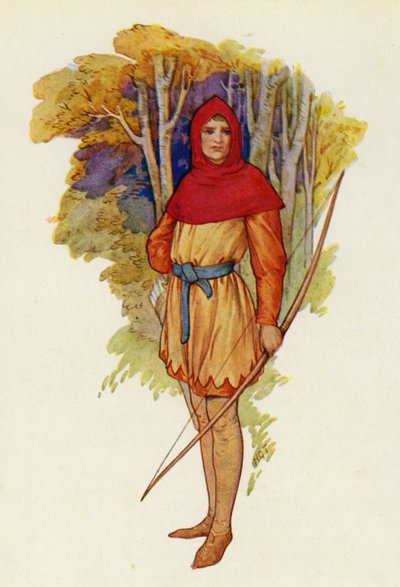 Robin gençliğinde bile maceraperest biriydi (renkli taş baskı) by Harry George Theaker